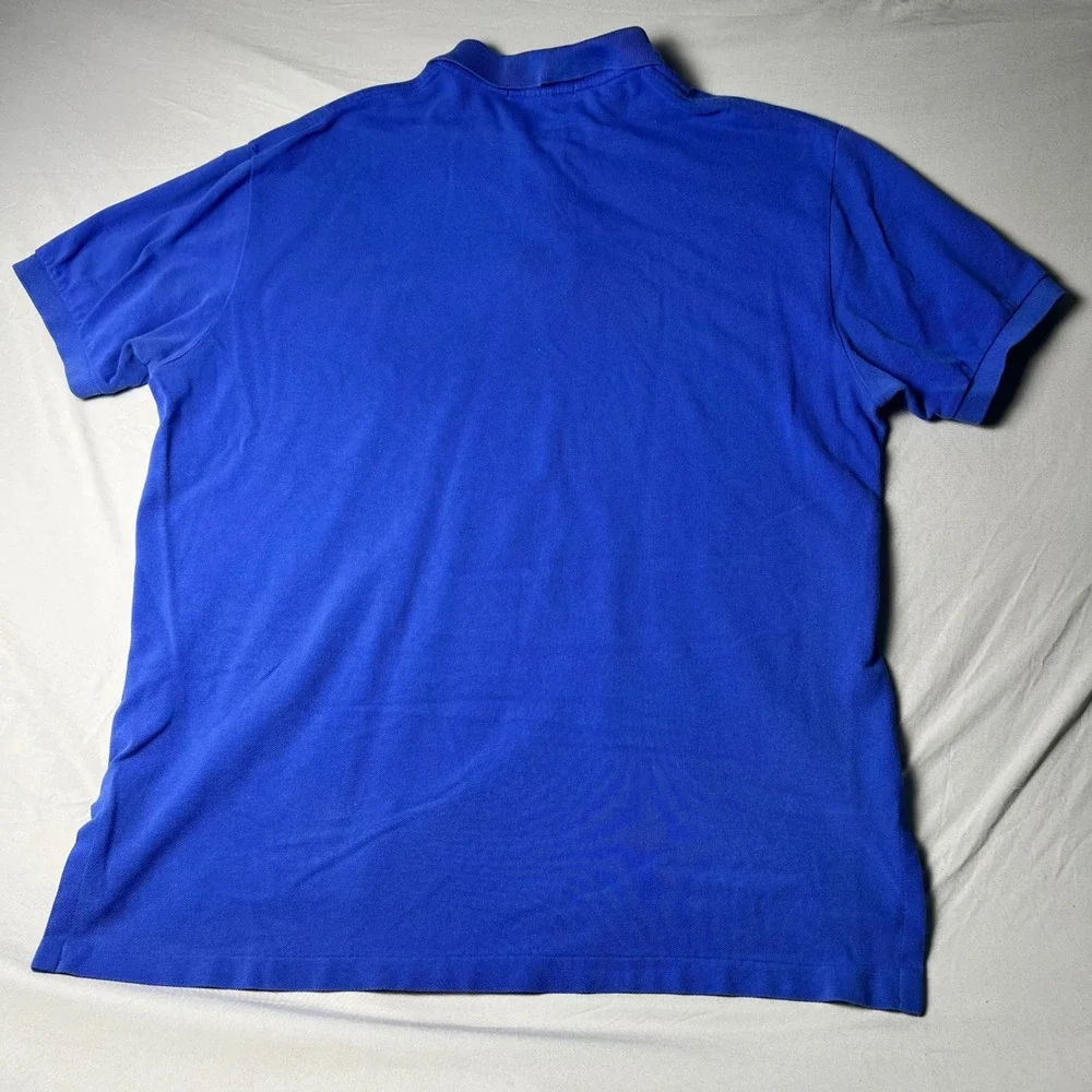 Polo Ralph Lauren Mens Blue Cotton Pique Short Sleeve Polo Shirt Orange Pony L